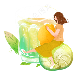大暑果汁汽水柠檬女孩png素材
