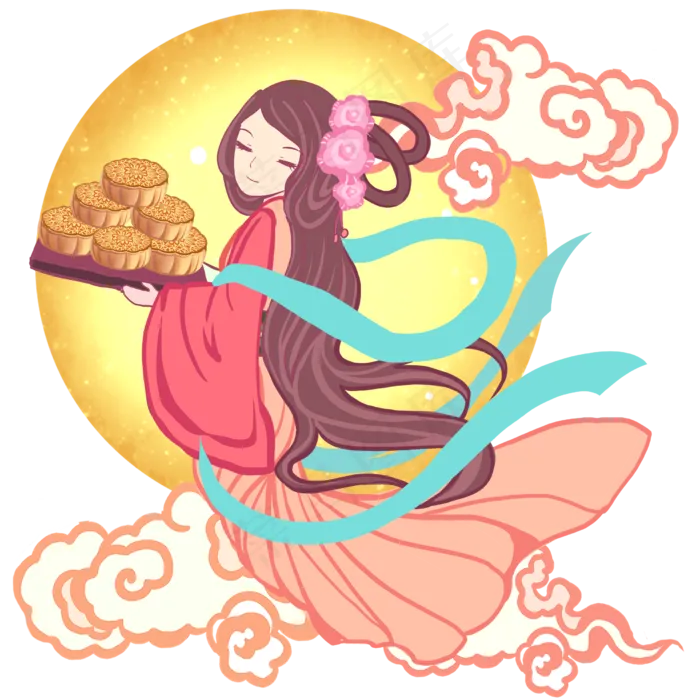 嫦娥与月饼,免抠元素(2480*2480px 300 dpi )psd模版下载