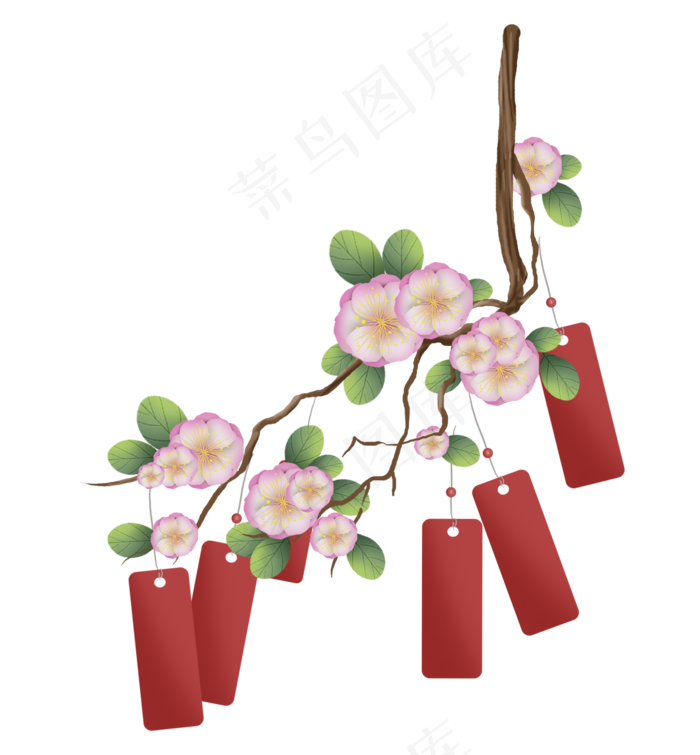 春天樱花树纸上的许愿牌,免抠元素