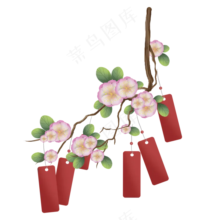 春天樱花树纸上的许愿牌,免抠元素