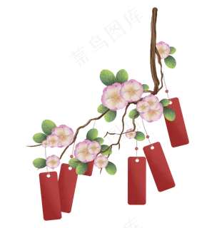 春天樱花树纸上的许愿牌,免抠元素