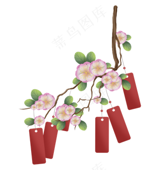 春天樱花树纸上的许愿牌,免抠元素