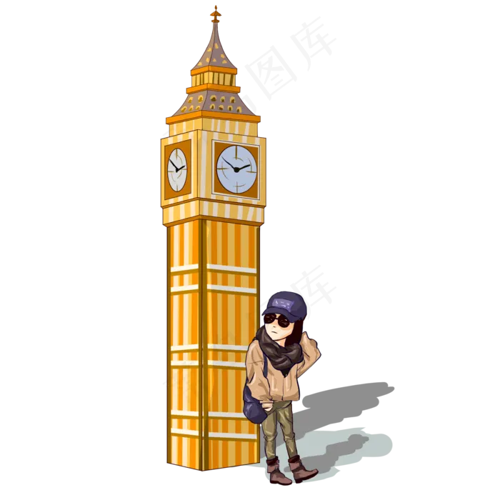 景点旅游打卡英国大本钟自拍人物,免抠元素
