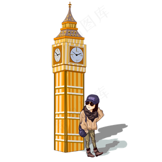 景点旅游打卡英国大本钟自拍人物,免抠元素