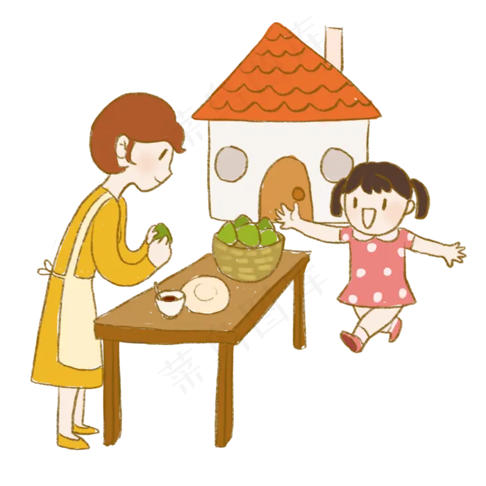 端午节粽子节手绘母女包粽子场景(2000X2000(DPI:300))psd模版下载