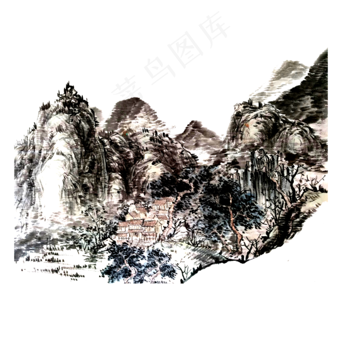 山水水墨国画风景山石PNG(4000X4000(DPI:300))psd模版下载