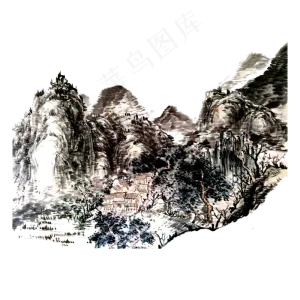 山水水墨国画风景山石PNG