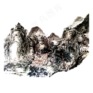 山水水墨国画风景山石PNG