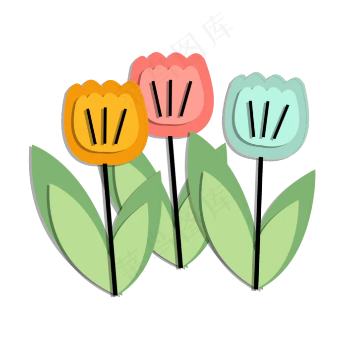 剪纸风简约花朵花束(2000X2000(DPI:300))psd模版下载