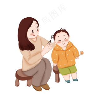 龙抬头理发小男孩,免抠元素