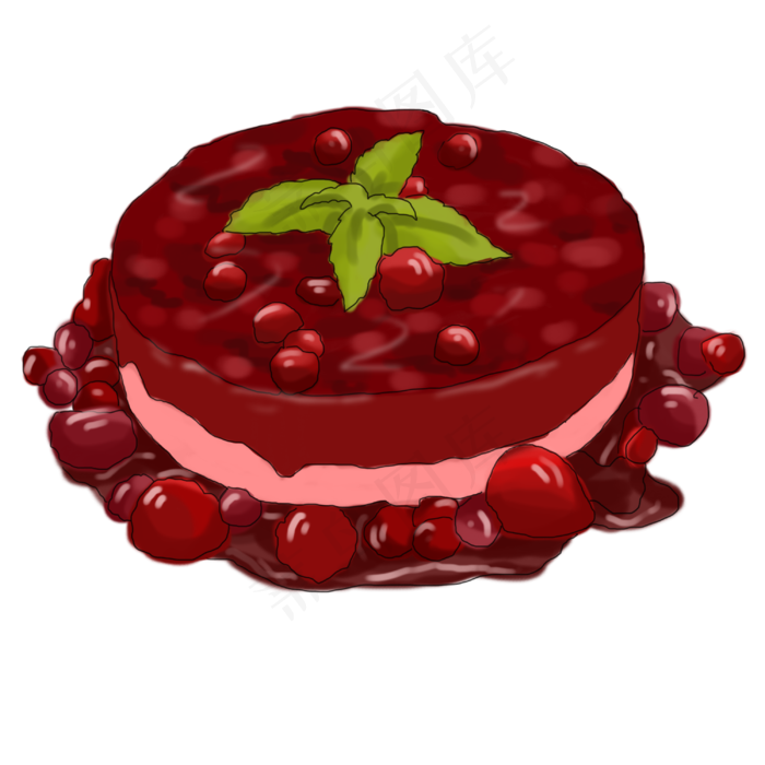 插画手绘草莓酱蛋糕