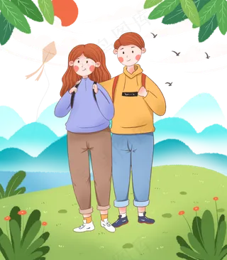 春天出游踏青的情侣下载