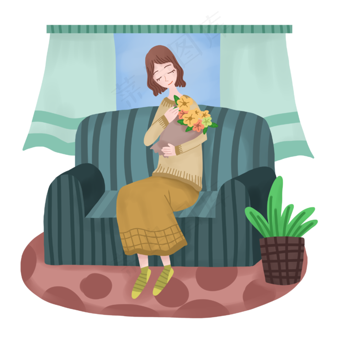 母亲节送花束插画