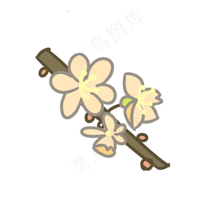 桃花开手绘装饰图案(2000X2000(DPI:300))psd模版下载