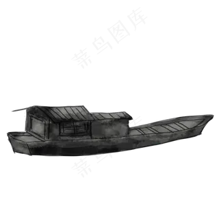 手绘中国风船只水墨画PNG素材