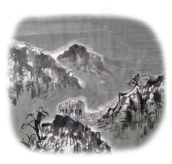 中国万里长城水墨雪景国画 中国万里长城水墨雪景国画
