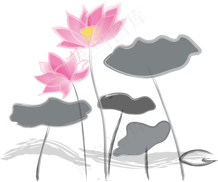 中国风水墨花荷花荷叶(8072*6742px 300 dpi )ai矢量模版下载