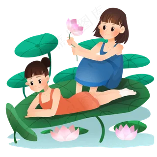 女孩处暑节气荷花