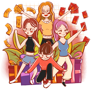 手绘卡通双11狂欢购物者联盟小插�,免抠元素