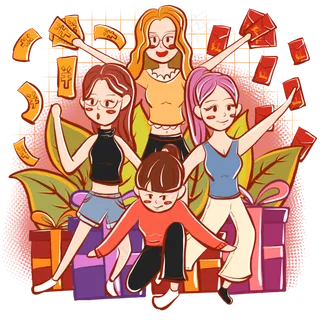 手绘卡通双11狂欢购物者联盟小插�,免抠元素