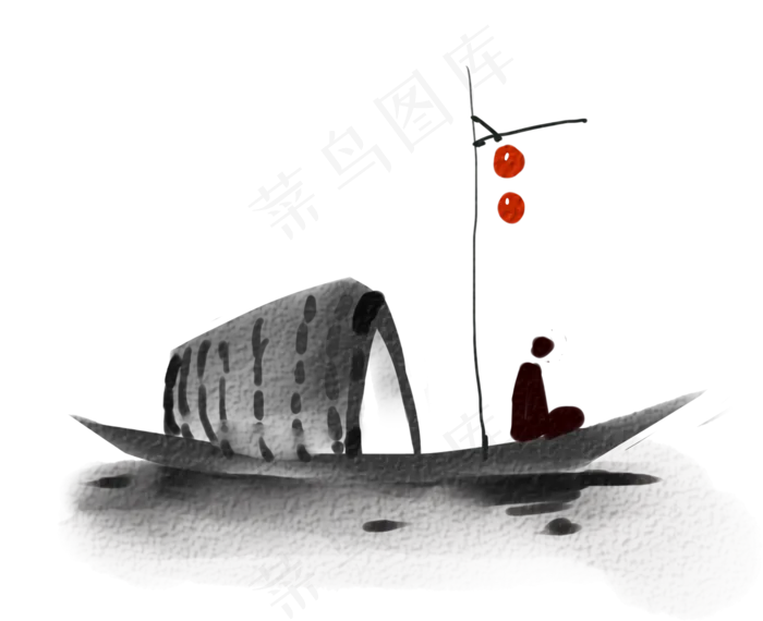 中国风古风小船水墨(2362X4578(DPI:300))