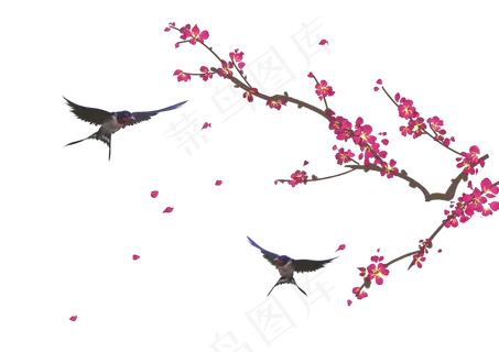 中国风水彩手绘花鸟,免抠元素