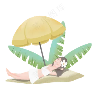 在沙滩睡觉的女孩