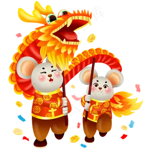 2020年春节红色喜庆鼠年舞狮,免抠元素