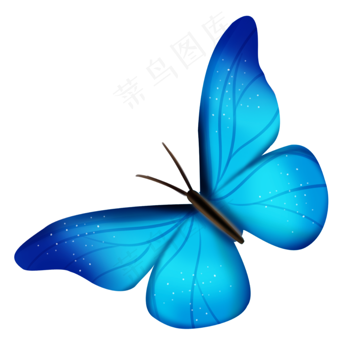 蓝色的美丽蝴蝶插画,免抠元素