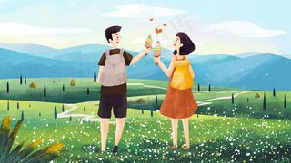 夏日小暑出门旅游旅行冰淇淋干杯