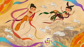 工笔风炫彩敦煌飞天壁画