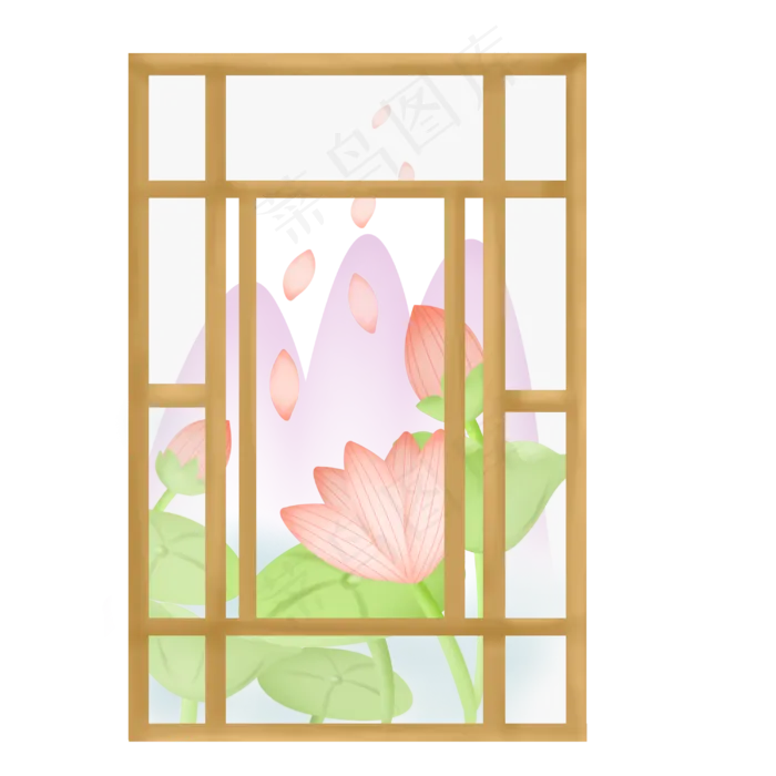 透过窗户看见的荷花(3000X3000(DPI:300))psd模版下载