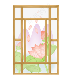 透过窗户看见的荷花