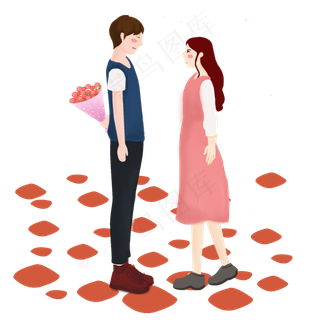 情人节人物和鲜花