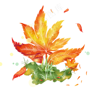 秋天梦幻枫叶草丛,免抠元素