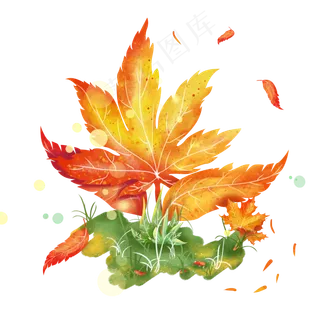 秋天梦幻枫叶草丛,免抠元素