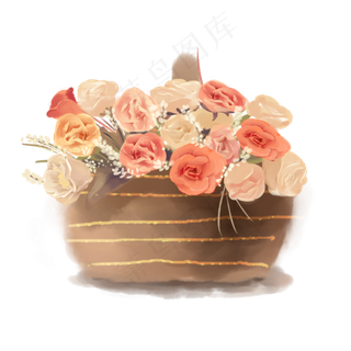 手绘水彩花篮可商用元素