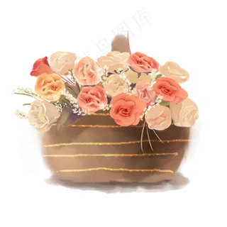 手绘水彩花篮可商用元素