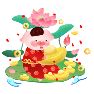 猪年卡通手绘金猪抱元宝