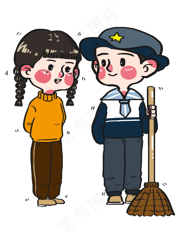 五一劳动节男女学生们一起大扫除