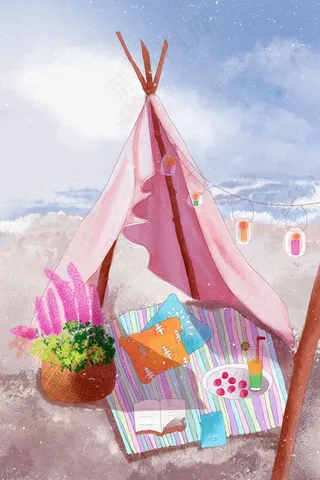 夏天沙滩晒太阳场景