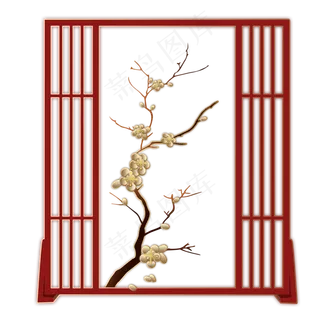 梅花金色红色窗框边框手绘,免抠元素