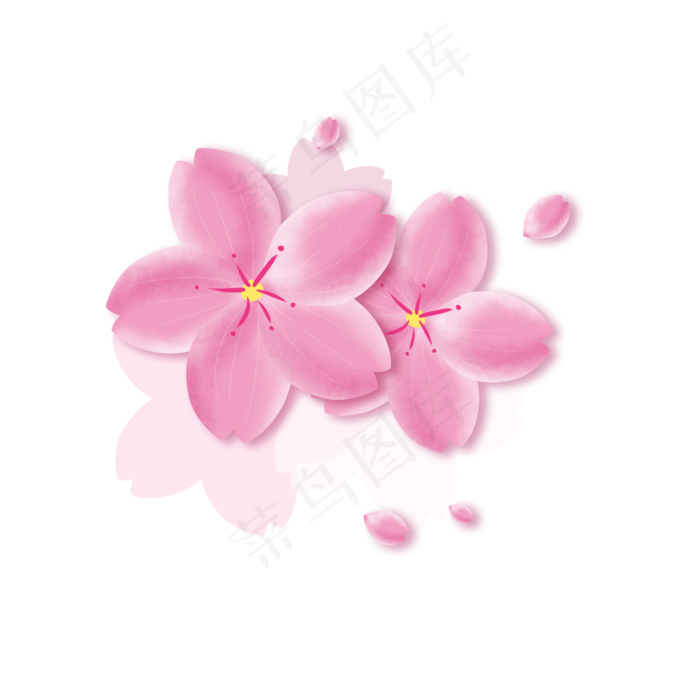 樱花树樱花节春天粉色系手绘装饰,免抠元素