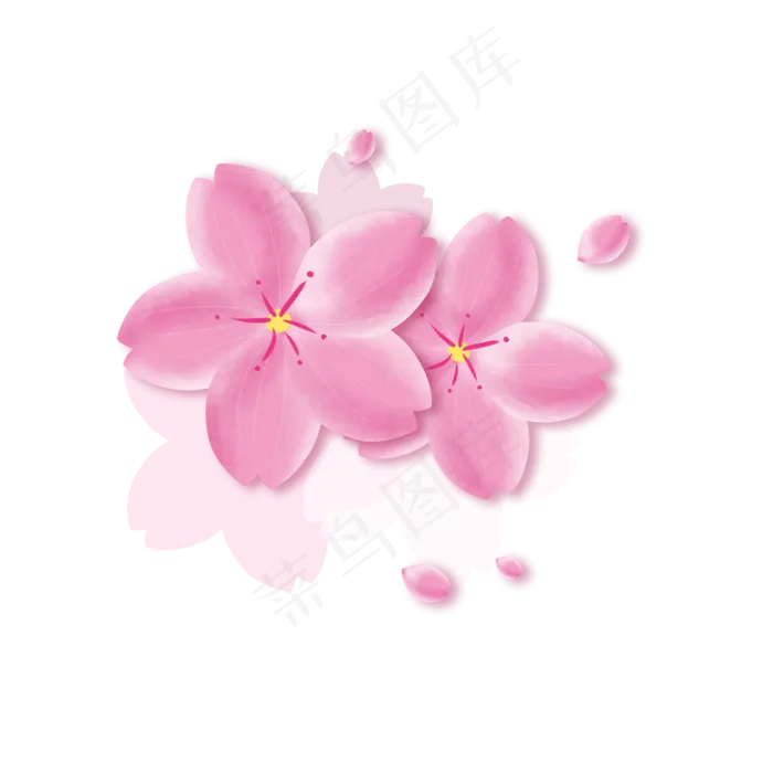 樱花树樱花节春天粉色系手绘装饰,免抠元素