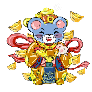 年画财神爷鼠年素材,免抠元素