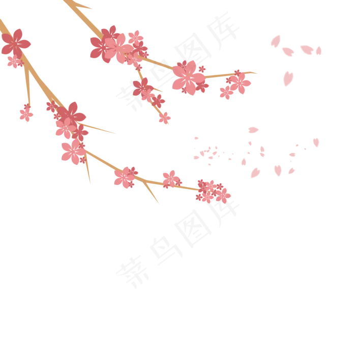 粉色花朵树枝花瓣飘落,免抠元素(2000*2000px 300 dpi )psd模版下载