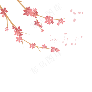 粉色花朵树枝花瓣飘落,免抠元素