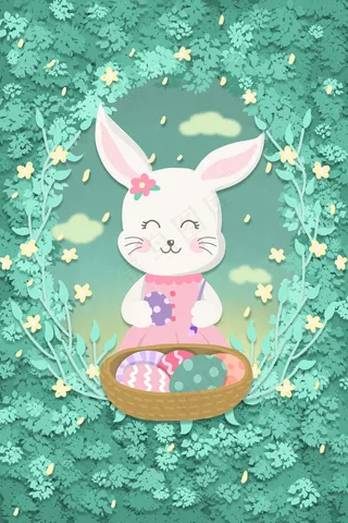 复活节可爱的兔子手绘彩蛋