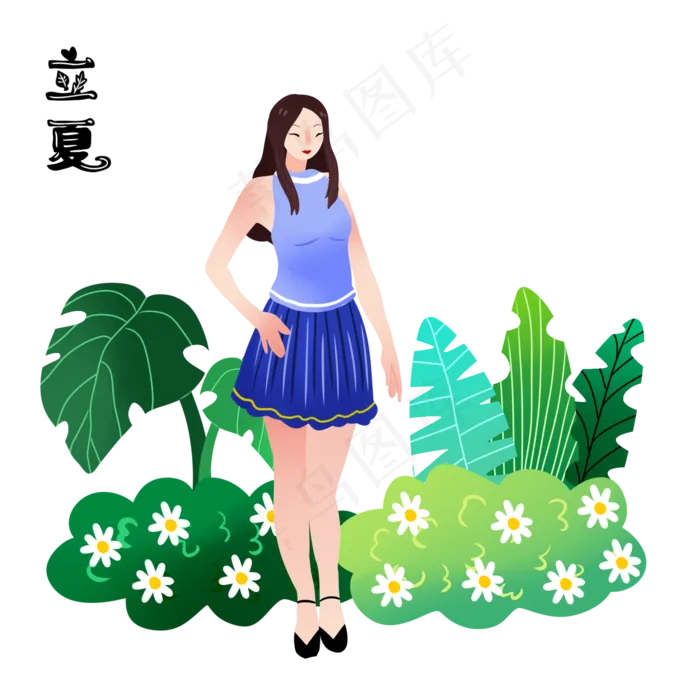 唯美女孩立夏植物乘凉