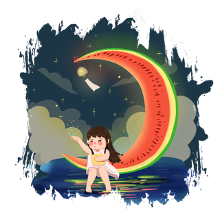 夏至大暑小暑夏天乘凉晚安二十四,免抠元素